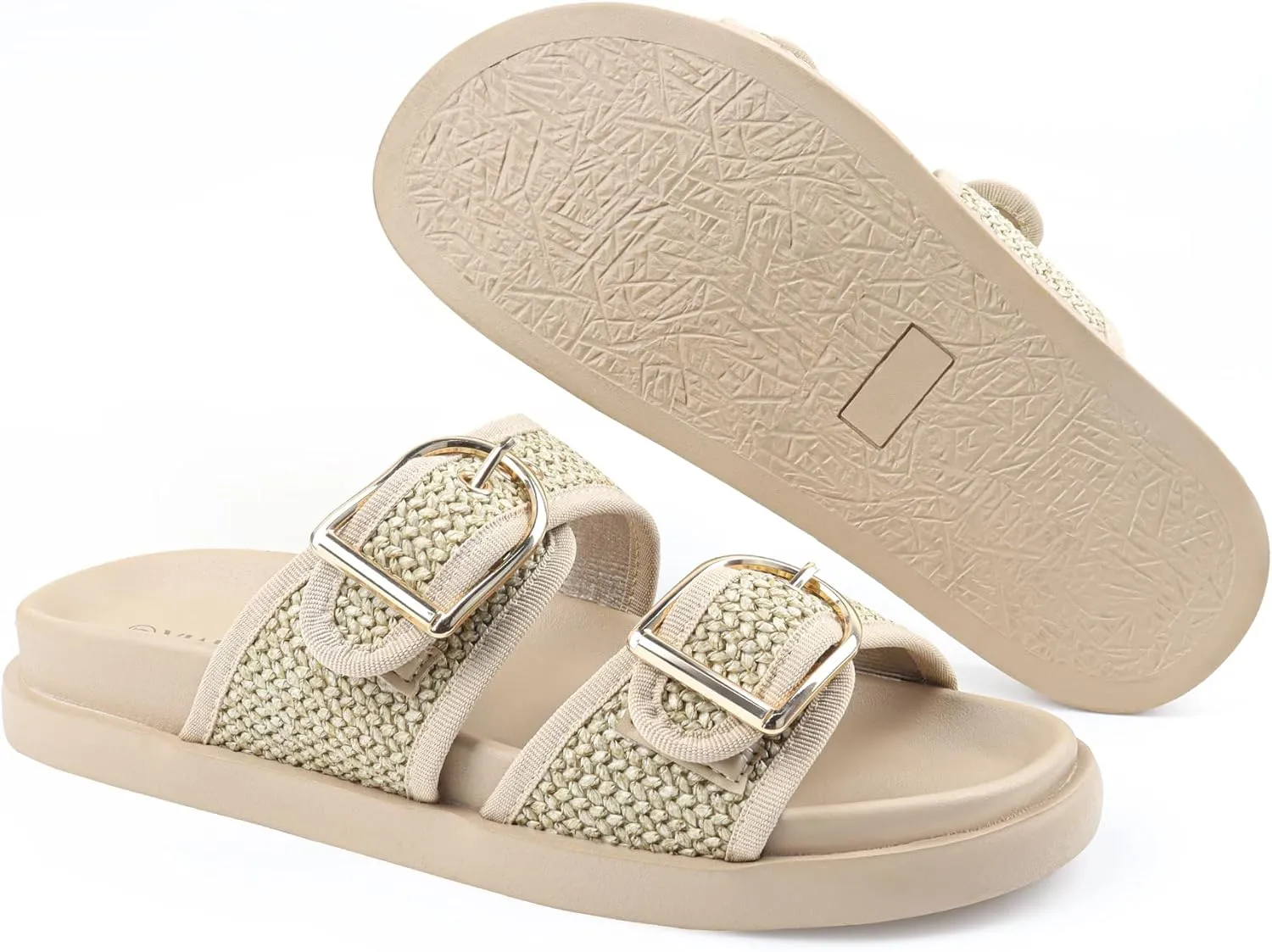 Platform Sandals Women,Womens Sandals-Studded Silde Sandals-Double Buckle Adjustable-Beach Sandals for Women-Flat Sandals Summer Vacation