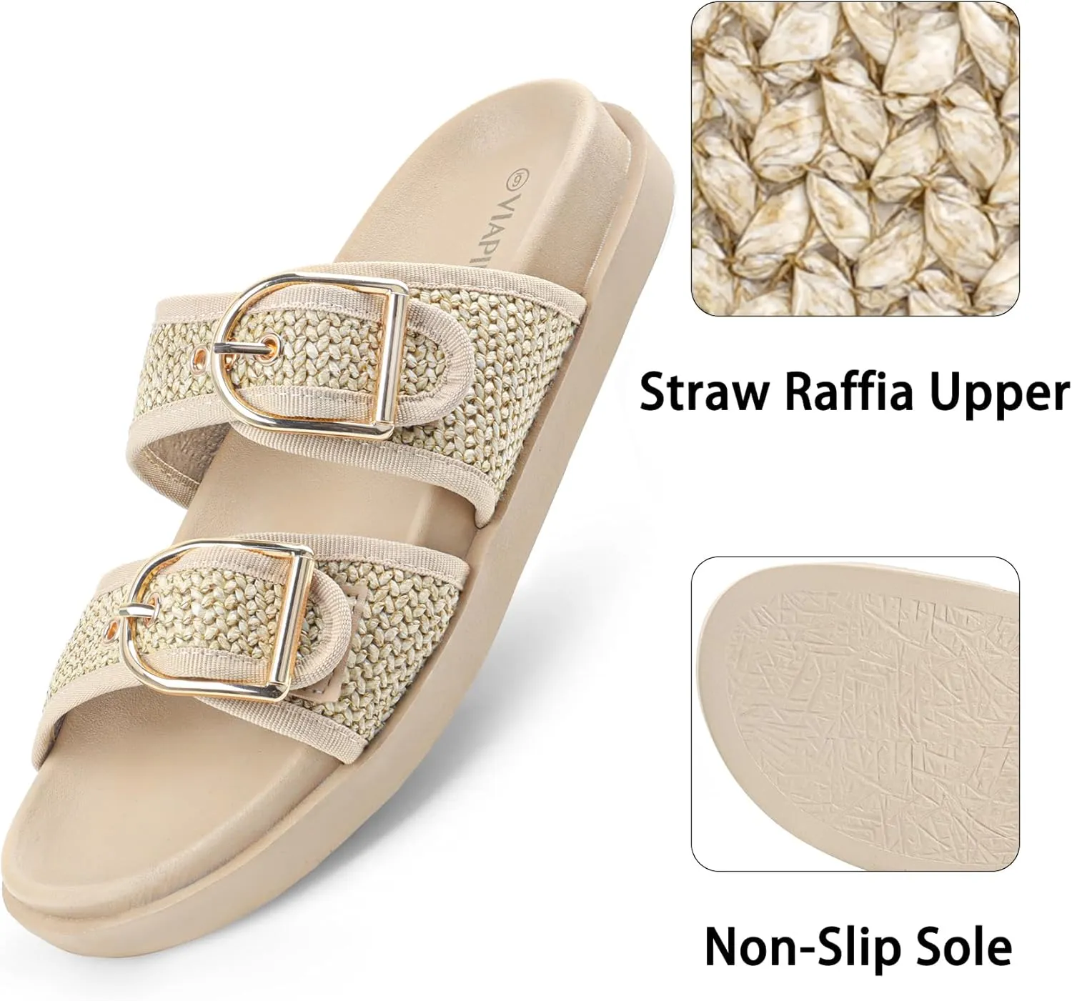 Platform Sandals Women,Womens Sandals-Studded Silde Sandals-Double Buckle Adjustable-Beach Sandals for Women-Flat Sandals Summer Vacation