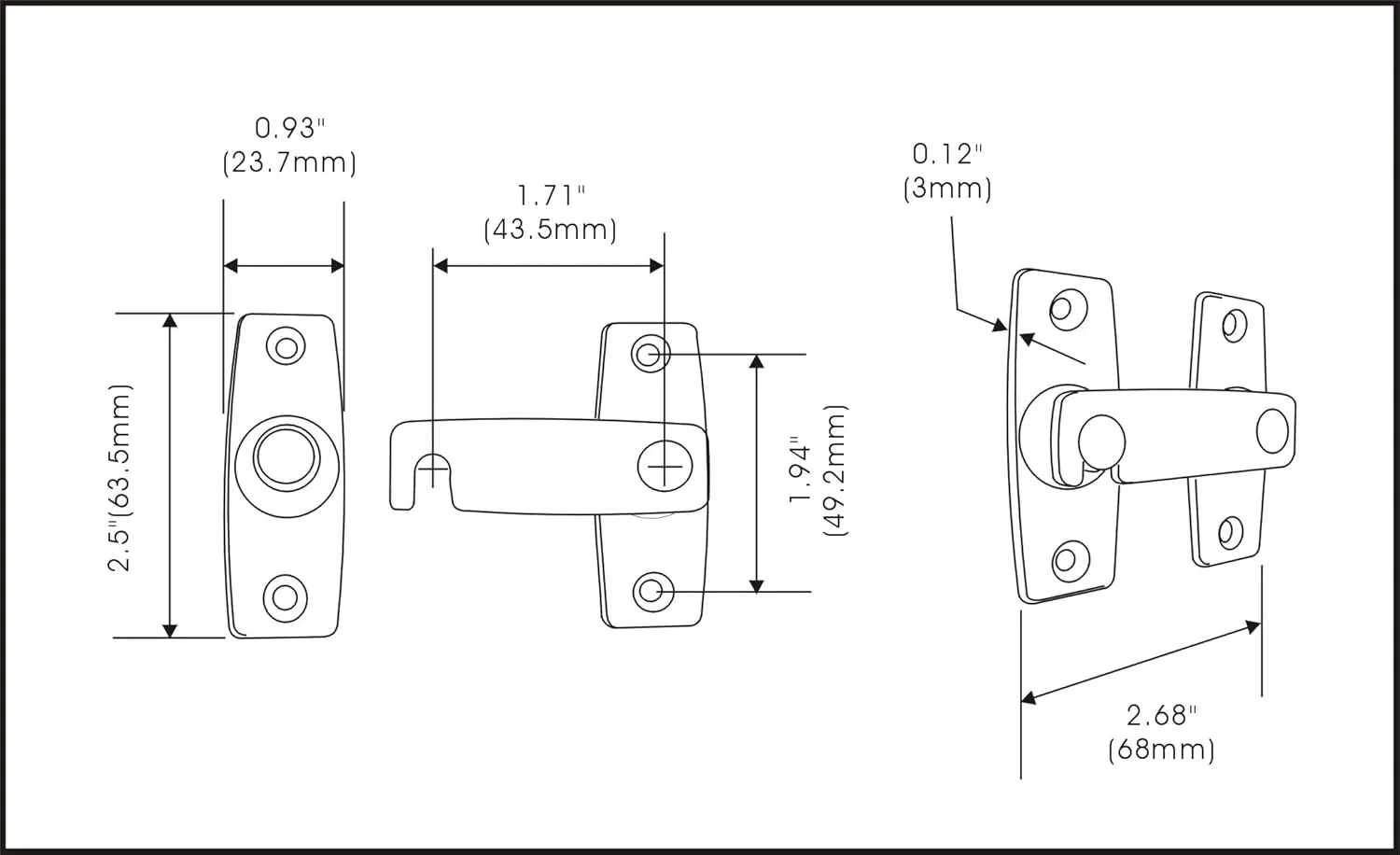 QCAA 2.5" x 2.65", Large, Heavy Forged Solid Brass Door Latch, 180 Degrees Flat Surface Mounting Door Latch Buckle for Doors & Windows, Satin Nickel, 1 Pack, Made in Taiwan
