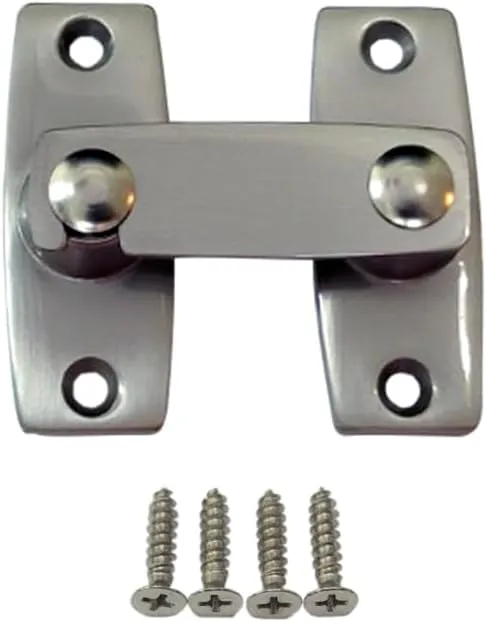 QCAA 2.5" x 2.65", Large, Heavy Forged Solid Brass Door Latch, 180 Degrees Flat Surface Mounting Door Latch Buckle for Doors & Windows, Satin Nickel, 1 Pack, Made in Taiwan