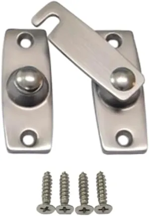 QCAA 2.5" x 2.65", Large, Heavy Forged Solid Brass Door Latch, 180 Degrees Flat Surface Mounting Door Latch Buckle for Doors & Windows, Satin Nickel, 1 Pack, Made in Taiwan
