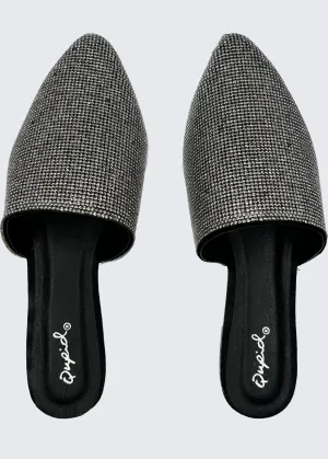 Qupid Sparkle Toe Mule - Black