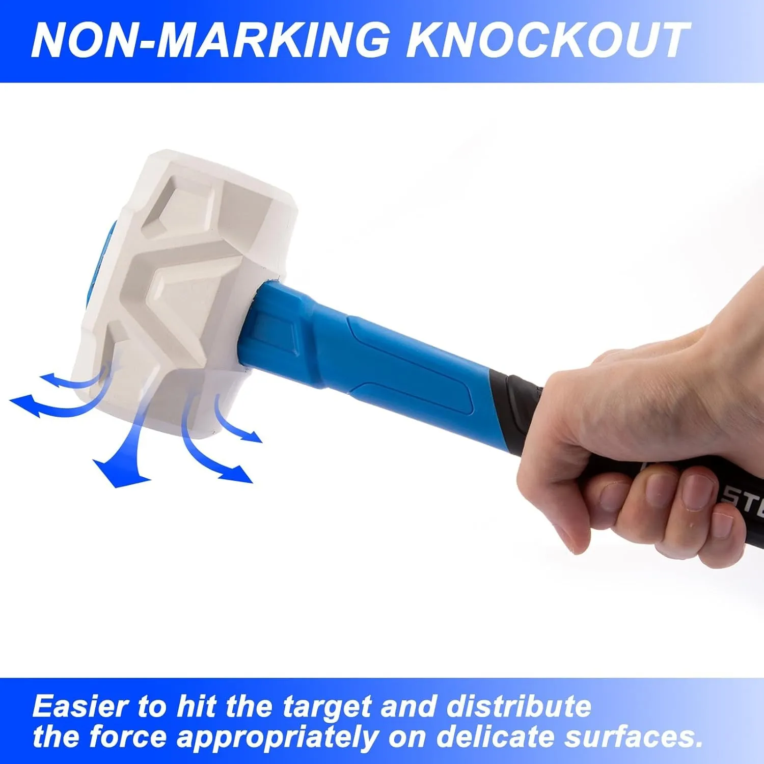 Real Steel Rubber Mallet 32 OZ White Rubber Hammer with Soft Head for Flooring, Woodworking, Camping, Automotive