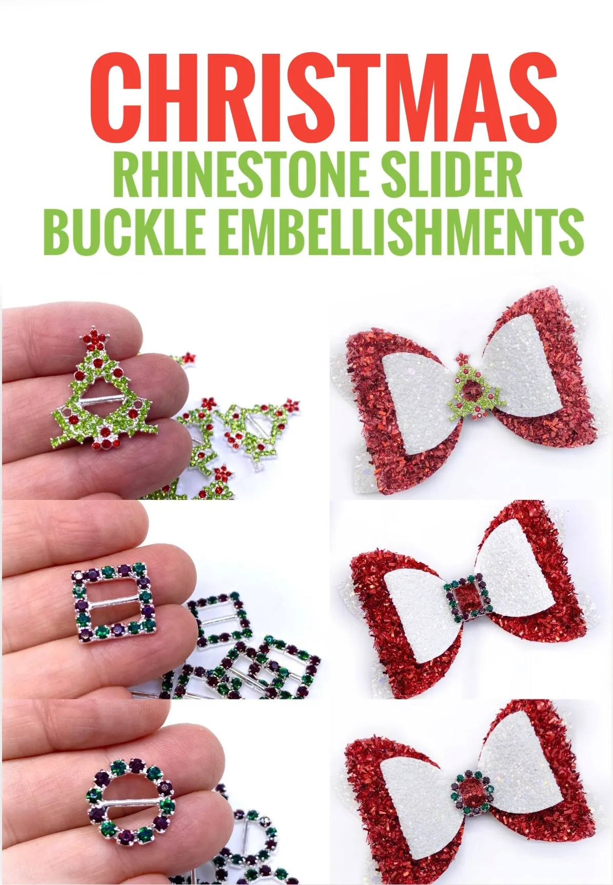 Red & Green Circle Rhinestone Slider Buckles