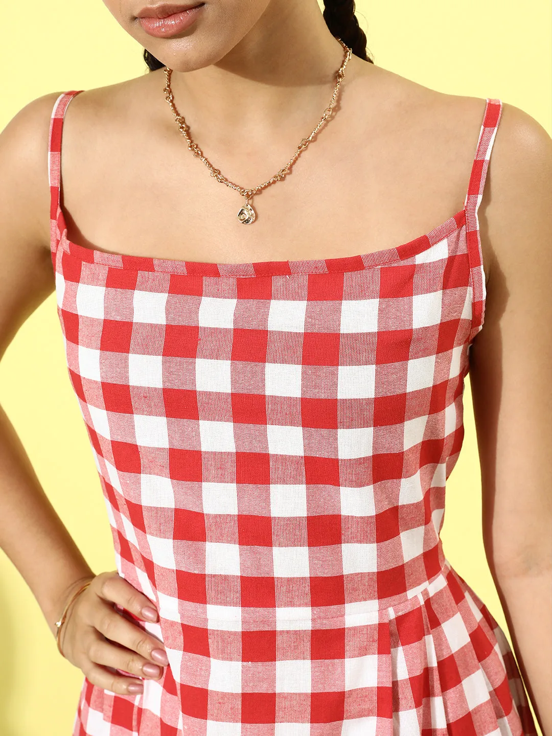Red & White Check Strappy Dress