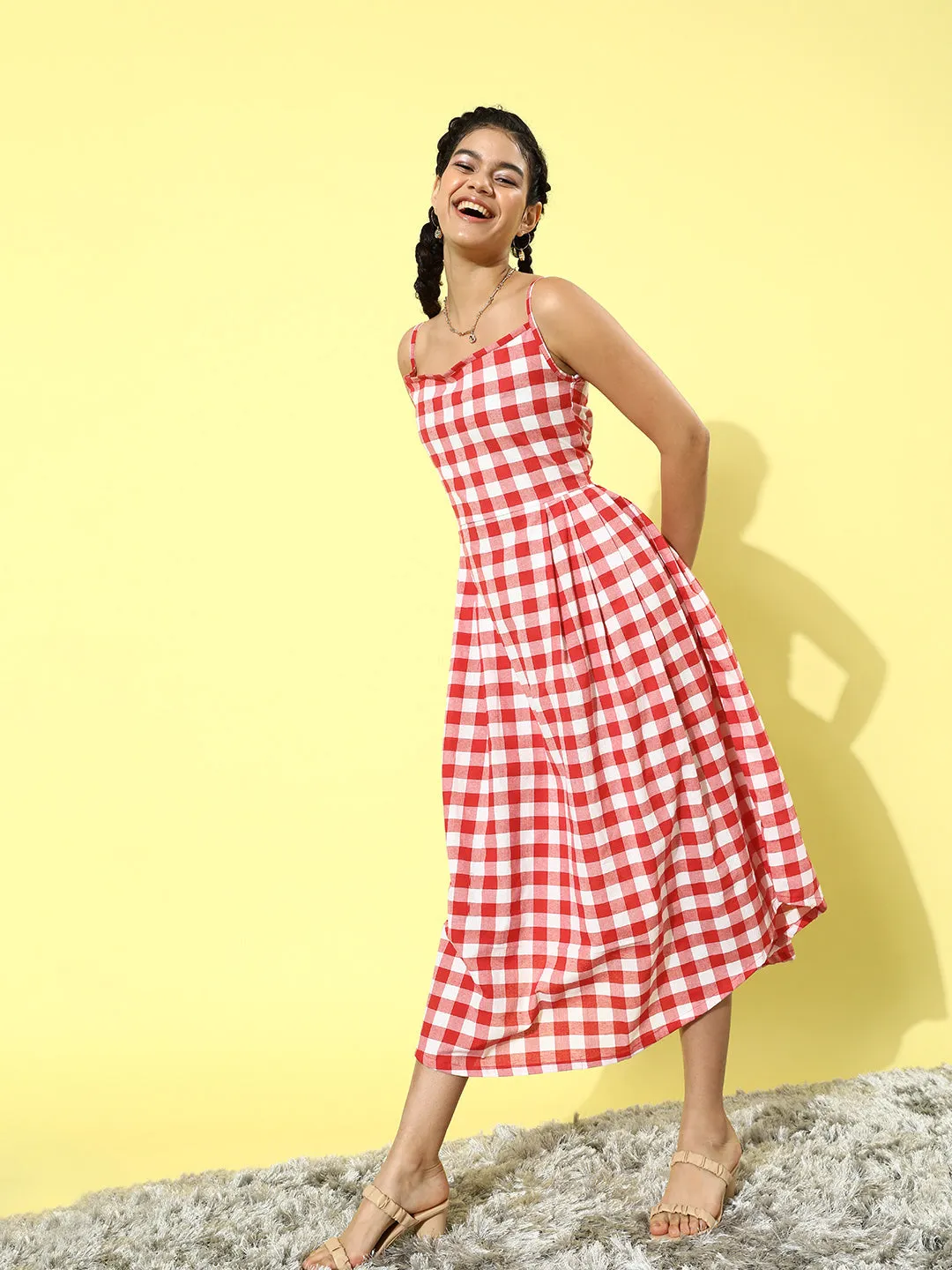 Red & White Check Strappy Dress