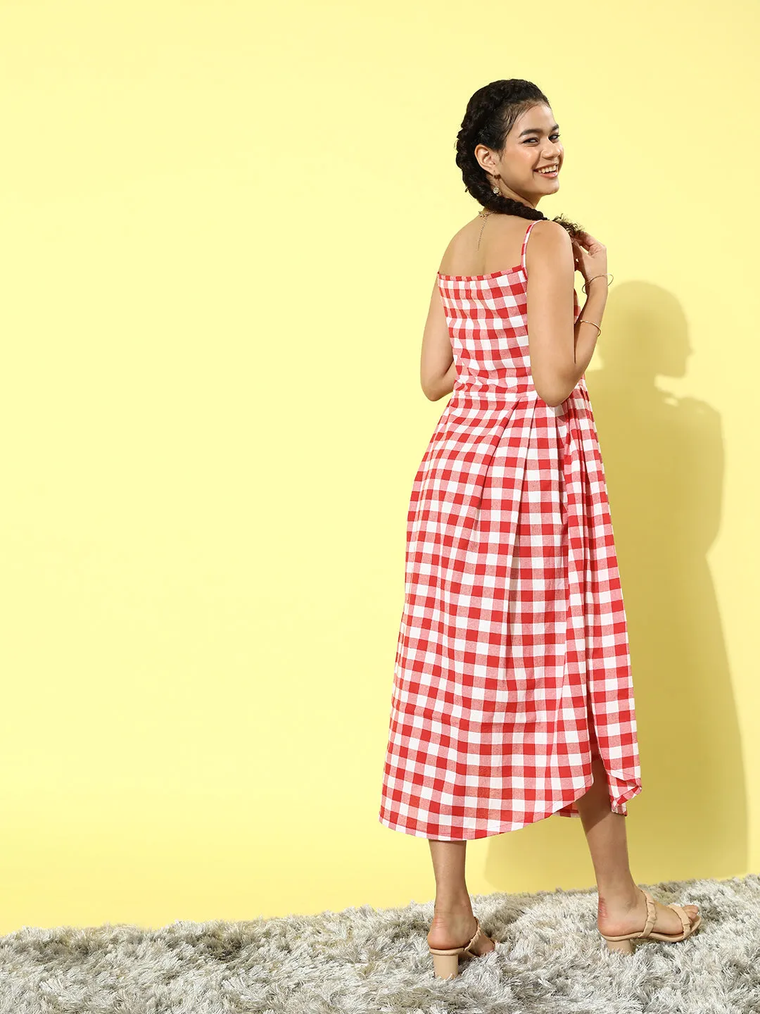 Red & White Check Strappy Dress