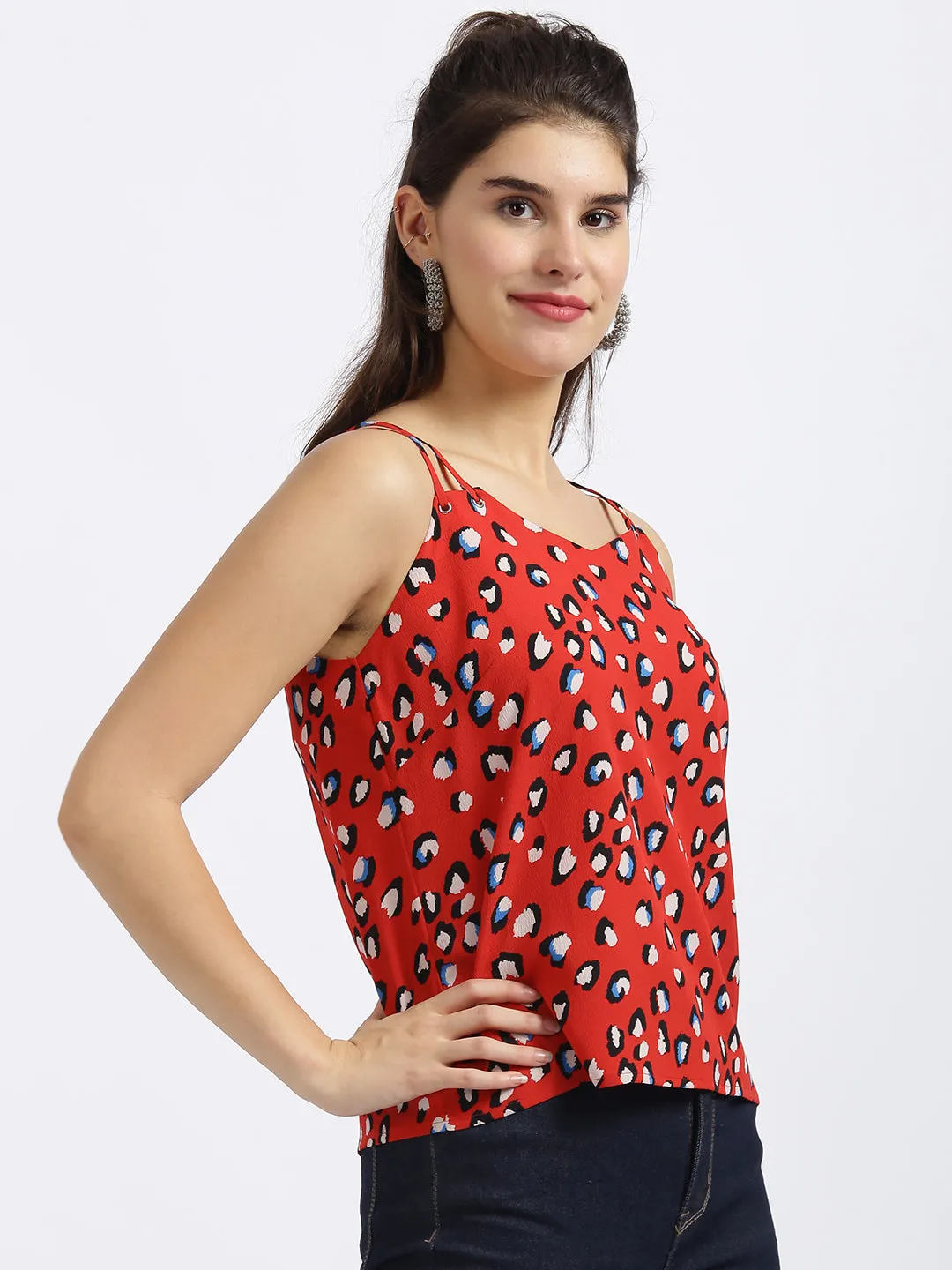 Red Animal Print Strappy Top