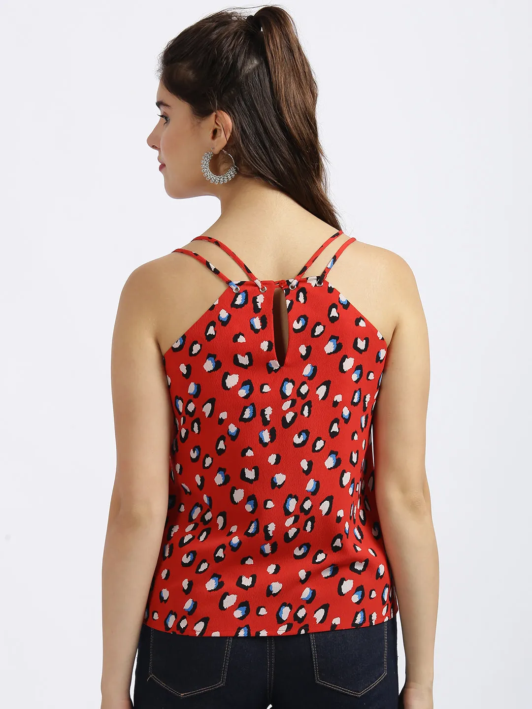 Red Animal Print Strappy Top