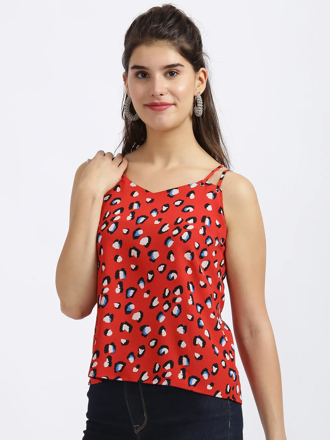 Red Animal Print Strappy Top