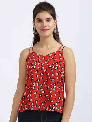 Red Animal Print Strappy Top