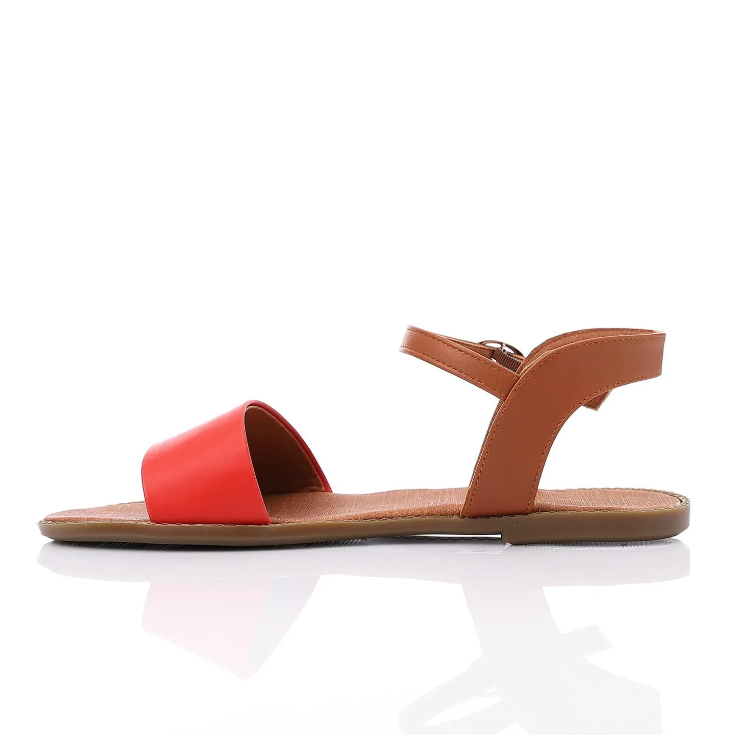 Red Side Buckle Flat Sandal