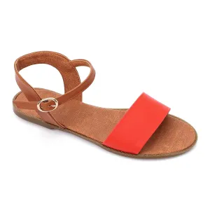 Red Side Buckle Flat Sandal