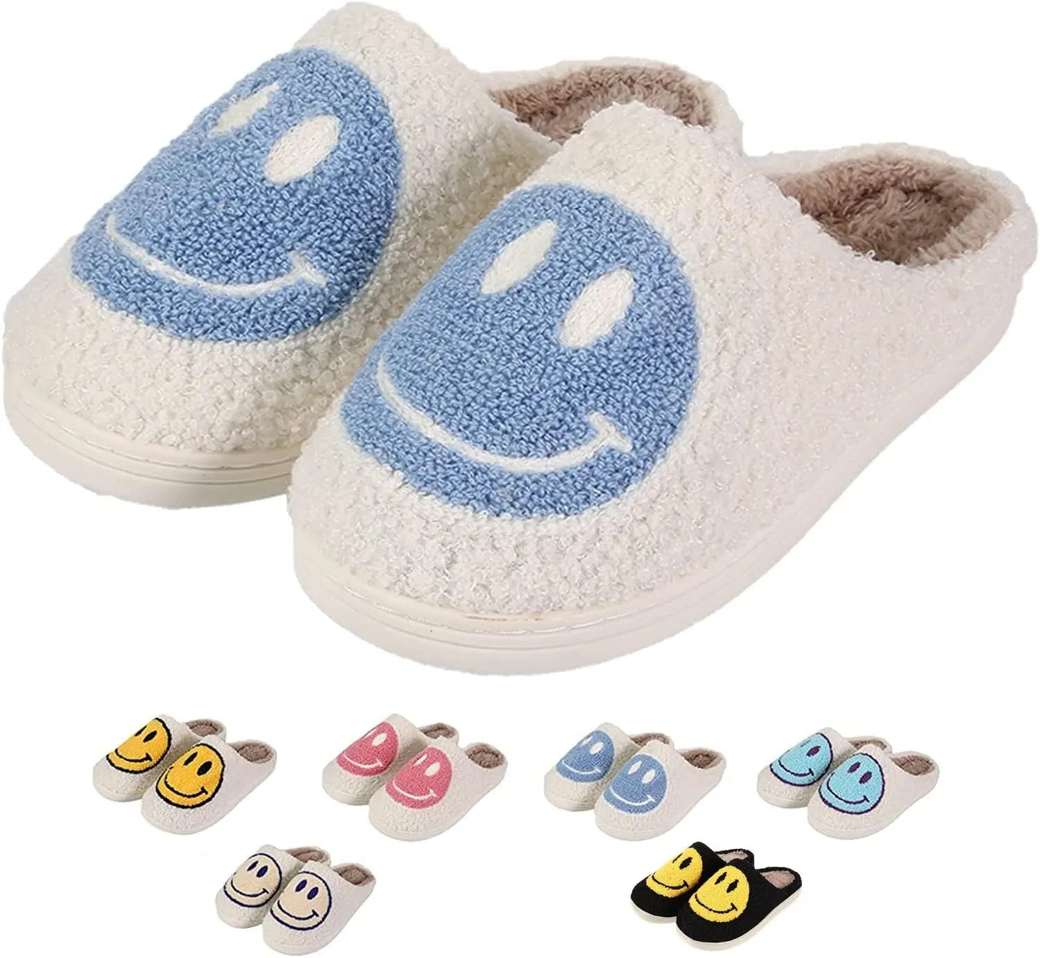 Retro Fuzzy Face Slippers for Women men， Womens Girls Cute Yellow the Lable Face House Slippers for Indoor Outdoor Pink/White/Black/Blue