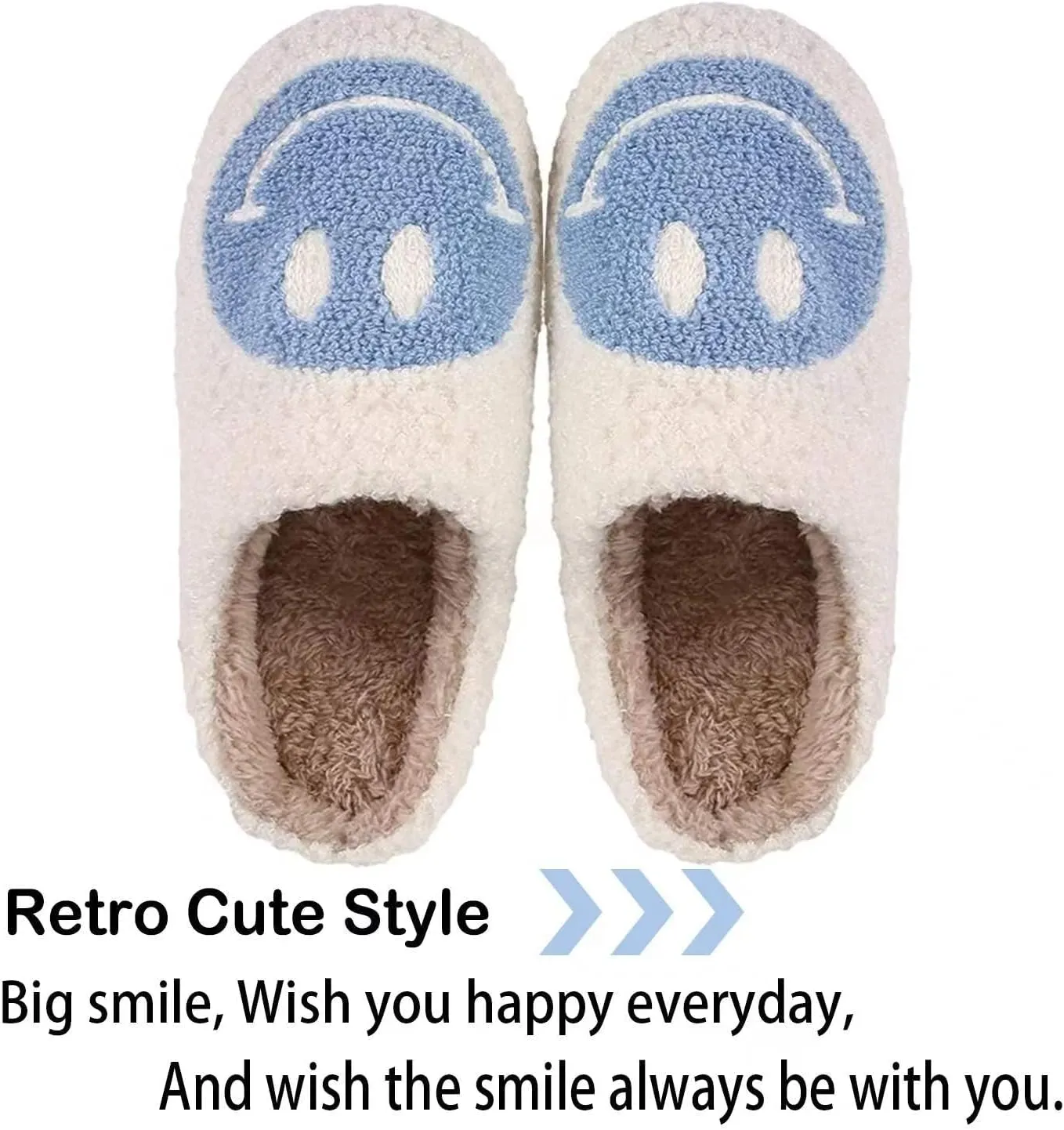 Retro Fuzzy Face Slippers for Women men， Womens Girls Cute Yellow the Lable Face House Slippers for Indoor Outdoor Pink/White/Black/Blue