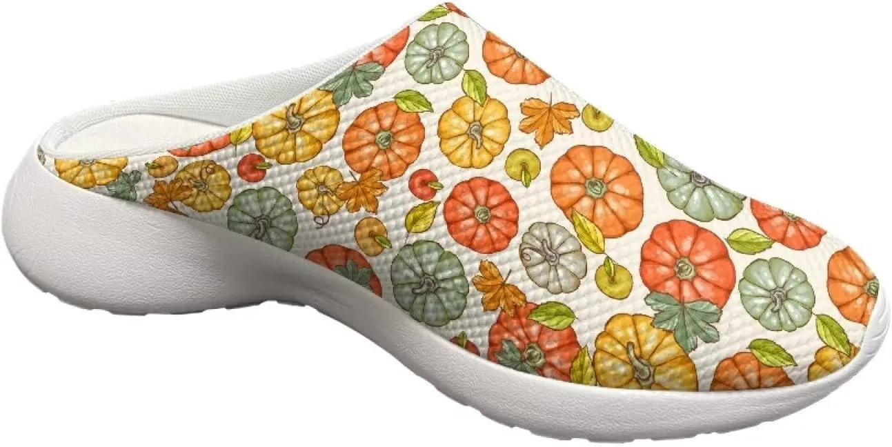 Rnyleeg Women's Arch Support Clogs Garden Shoes Slip-on Outdoor Beach Slippers Fall Thanksgiving Theme Home Clog Slippers