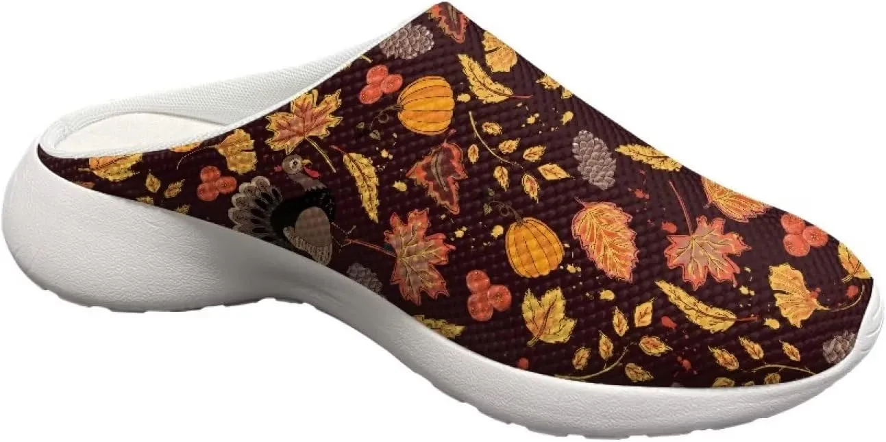 Rnyleeg Women's Arch Support Clogs Garden Shoes Slip-on Outdoor Beach Slippers Fall Thanksgiving Theme Home Clog Slippers