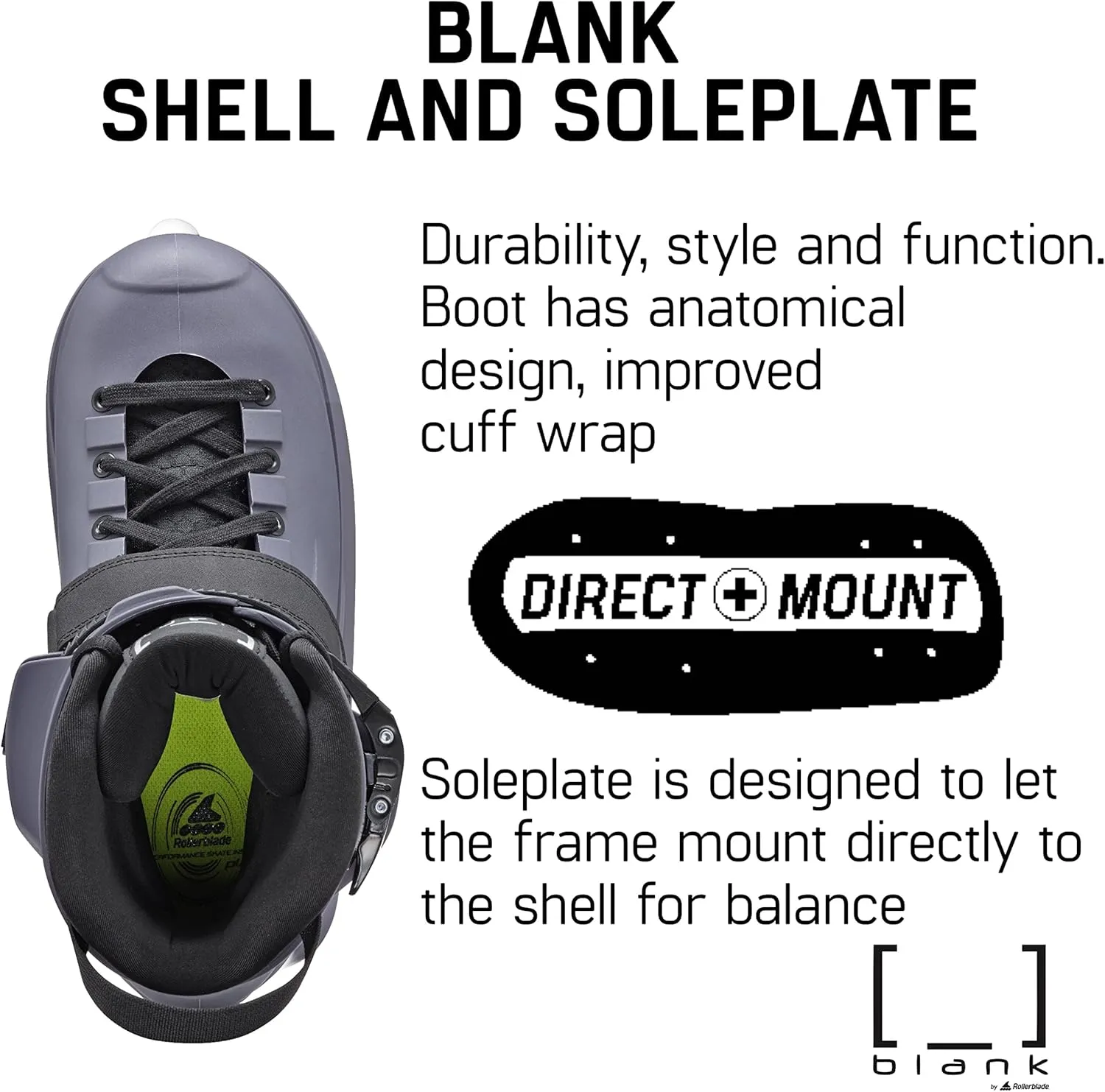 Rollerblade Blank Team Unisex Adult Fitness Inline Skate, Gray, Urban Performance Inline Skates