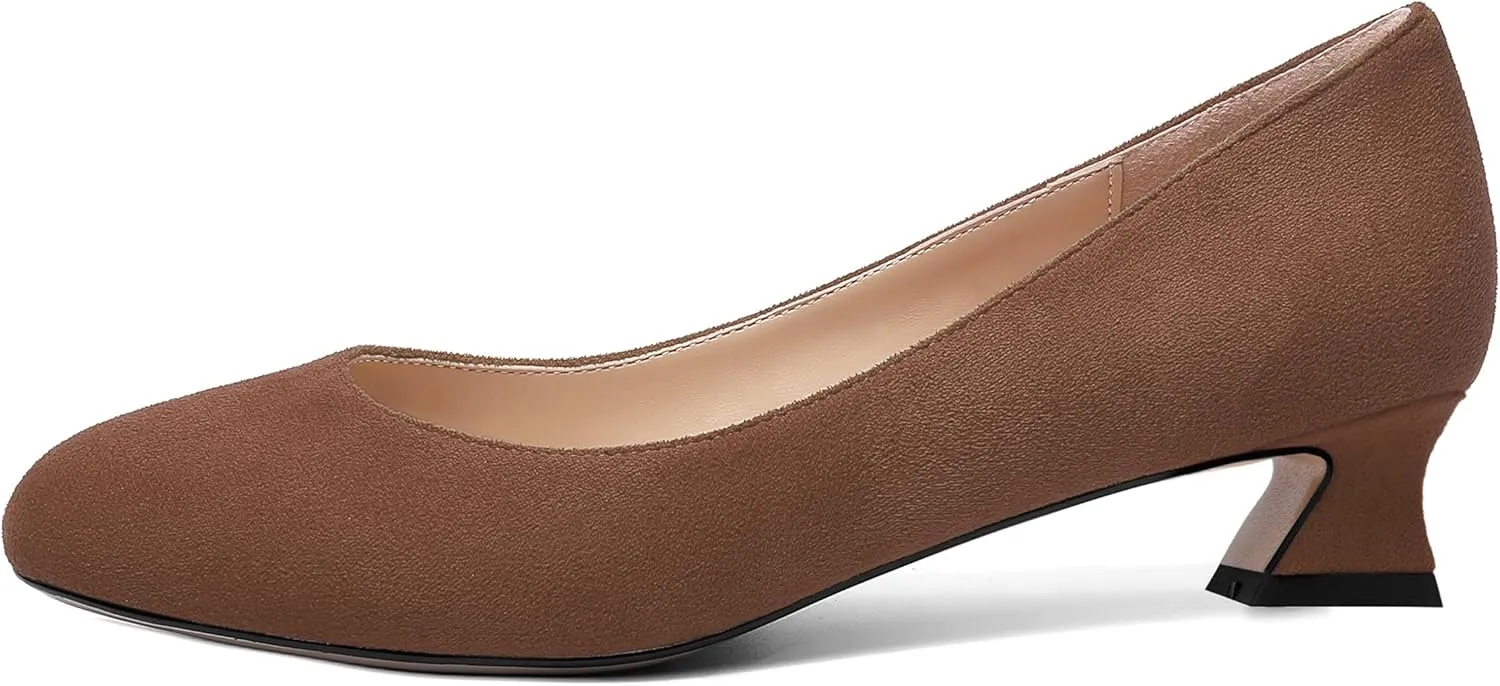 ROSERWISH Womens Suede Fashion Round Toe Casual Slip On Dating Chunky Low Heel Pumps Shoes 1.5 Inch