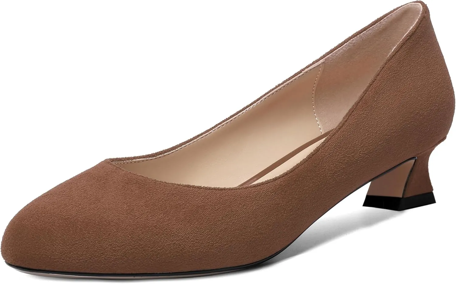 ROSERWISH Womens Suede Fashion Round Toe Casual Slip On Dating Chunky Low Heel Pumps Shoes 1.5 Inch