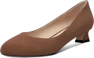 ROSERWISH Womens Suede Fashion Round Toe Casual Slip On Dating Chunky Low Heel Pumps Shoes 1.5 Inch