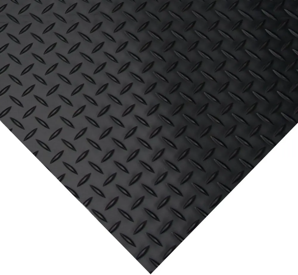 Rubber-Cal Diamond-Plate Rubber Flooring Rolls - 3 mm x 4 ft x 1.5 ft Rolls - Black