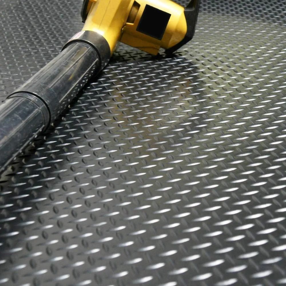 Rubber-Cal Diamond-Plate Rubber Flooring Rolls - 3 mm x 4 ft x 3 ft Rolls - Black