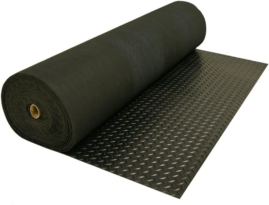 Rubber-Cal Diamond-Plate Rubber Flooring Rolls - 3 mm x 4 ft x 3 ft Rolls - Black
