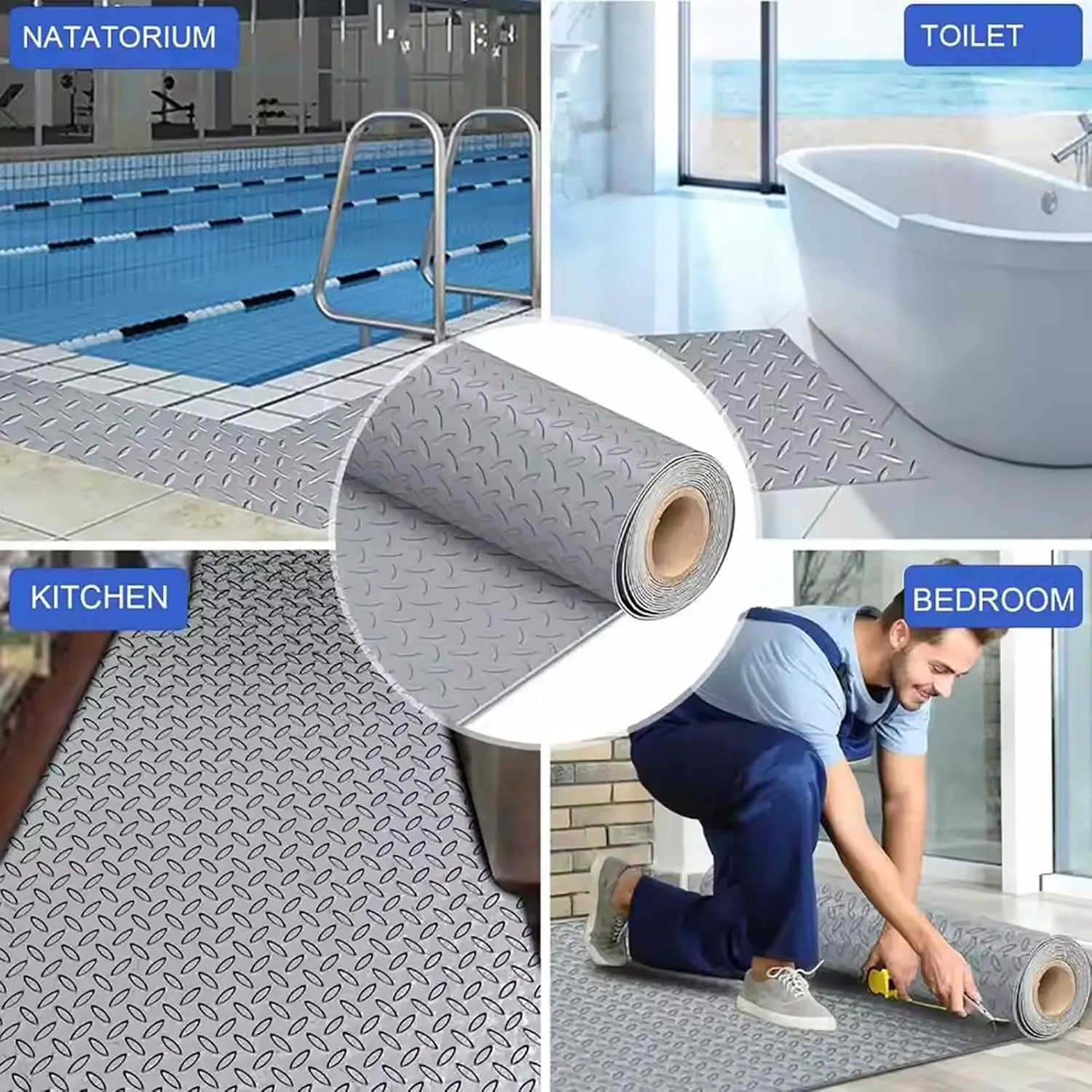 Rubber Matting Roll | Heavy Duty Rubber Mat Ideal for Garage Flooring, Gym Floor & Van Flooring | Non Slip Waterproof Rubber Sheet,Gray,1.2x9m