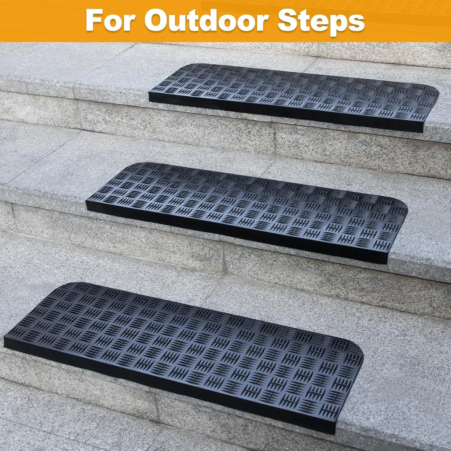 Rubber Stair Treads Non Slip Outdoor/Indoor 30" x 10" 6-Pack, Outdoor Stair Treads with Nosing for Garage, Patio, Wooden Marble Tile Metal Concrete Steps
