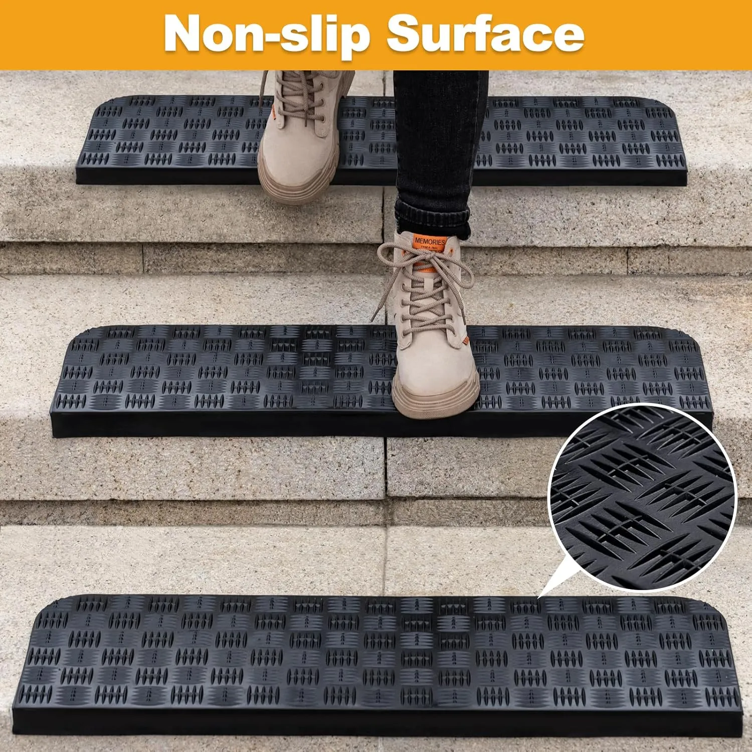 Rubber Stair Treads Non Slip Outdoor/Indoor 30" x 10" 6-Pack, Outdoor Stair Treads with Nosing for Garage, Patio, Wooden Marble Tile Metal Concrete Steps