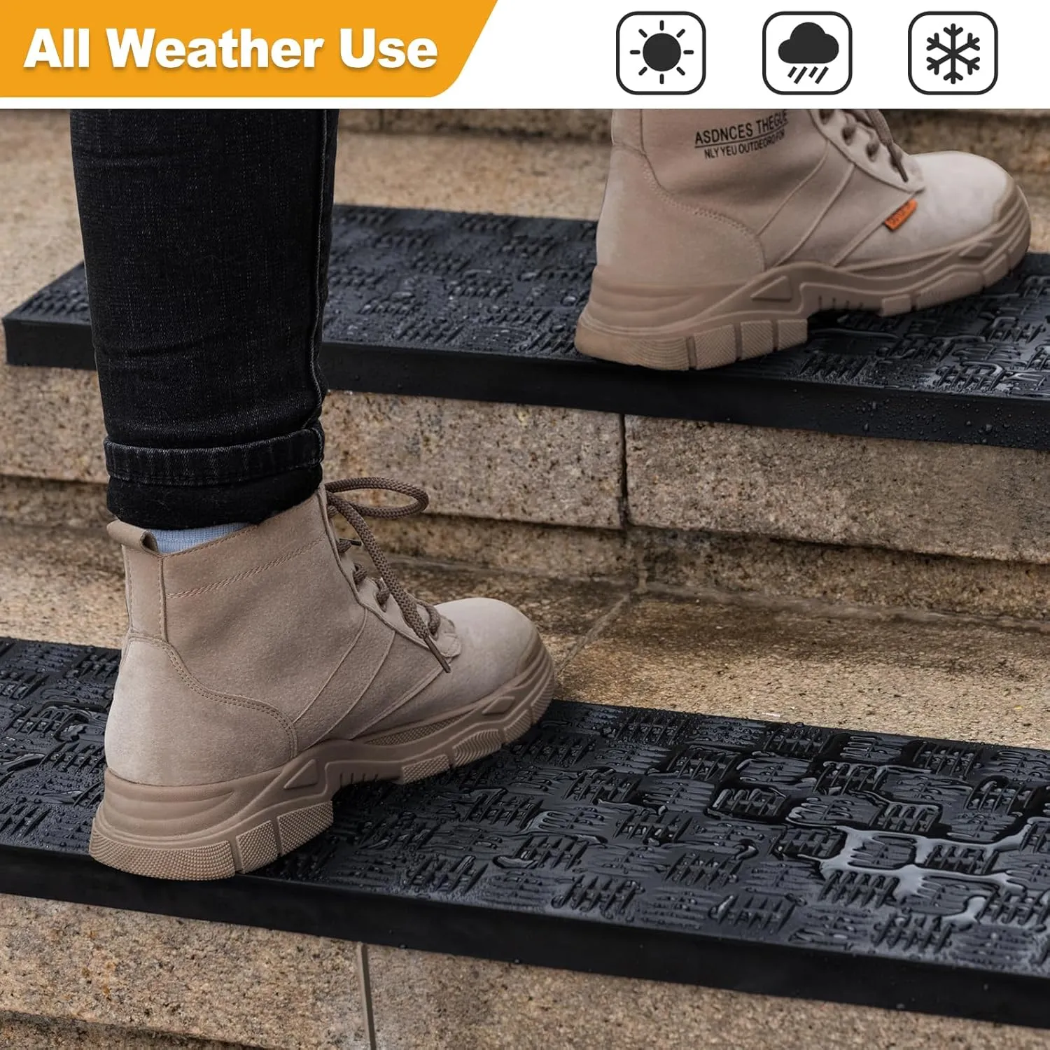 Rubber Stair Treads Non Slip Outdoor/Indoor 30" x 10" 6-Pack, Outdoor Stair Treads with Nosing for Garage, Patio, Wooden Marble Tile Metal Concrete Steps
