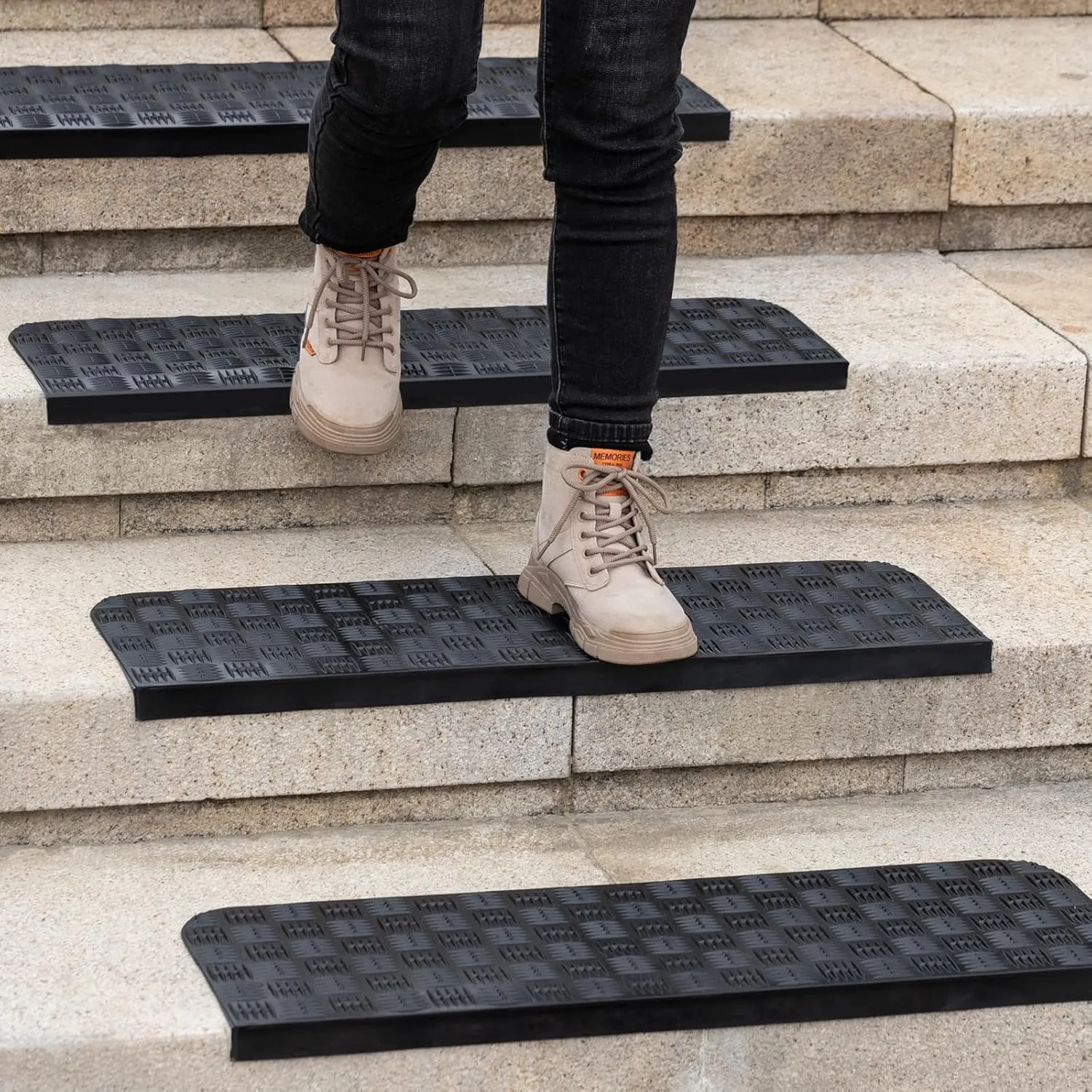 Rubber Stair Treads Non Slip Outdoor/Indoor 30" x 10" 6-Pack, Outdoor Stair Treads with Nosing for Garage, Patio, Wooden Marble Tile Metal Concrete Steps