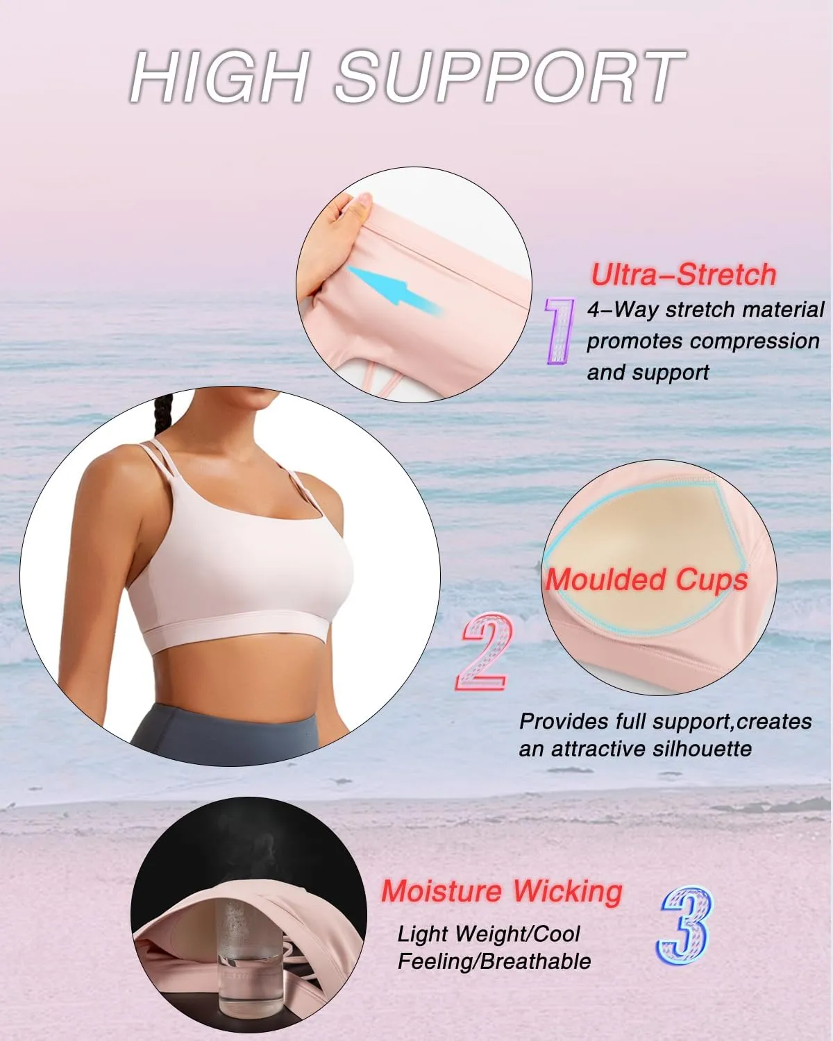 RUNNING GIRL High Impact Sports Bras for Women - Scoop Neck Strappy Sports Bra High Support Moulded Cup Workout Bra