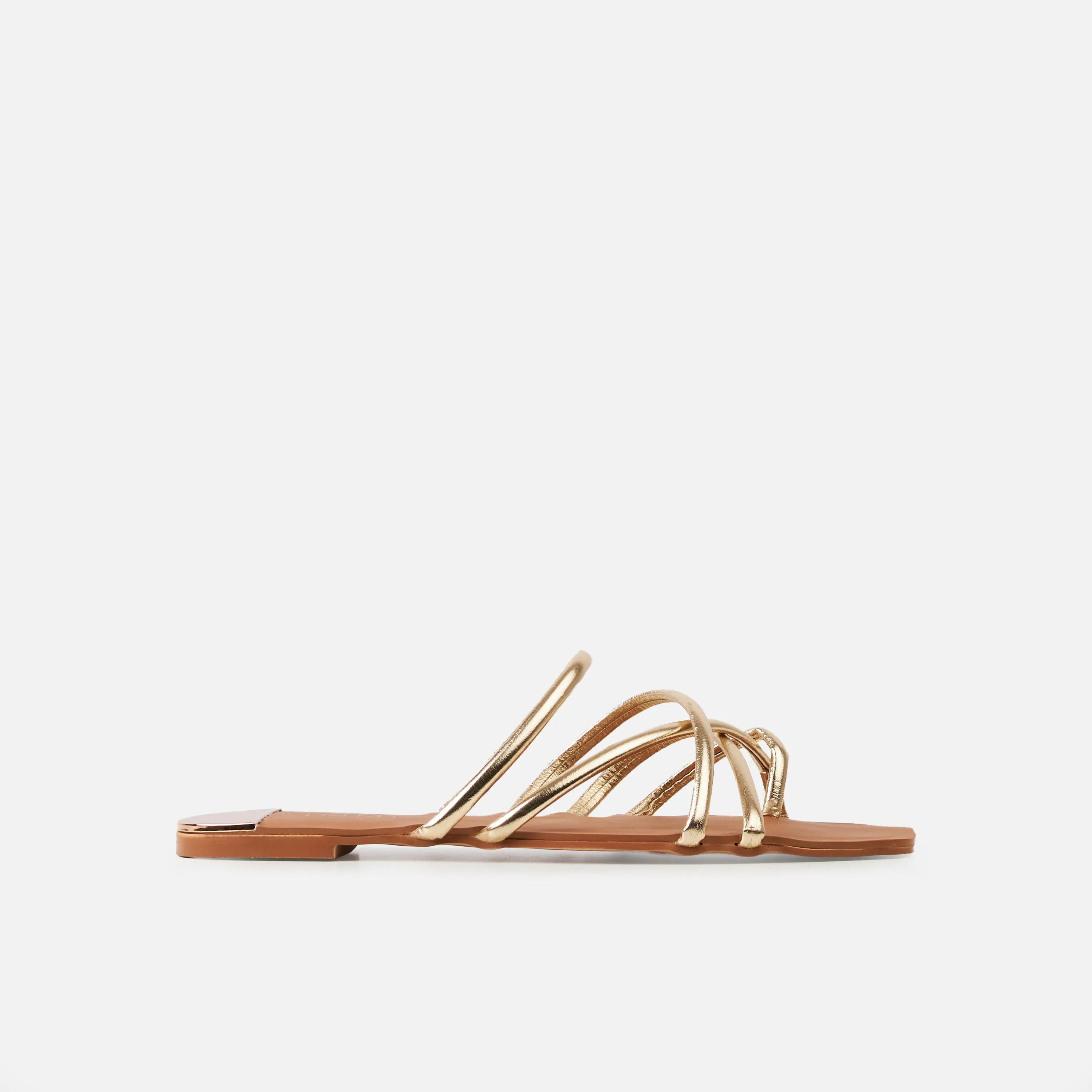Safina Gold Strappy Toe Thong Flat Sandals