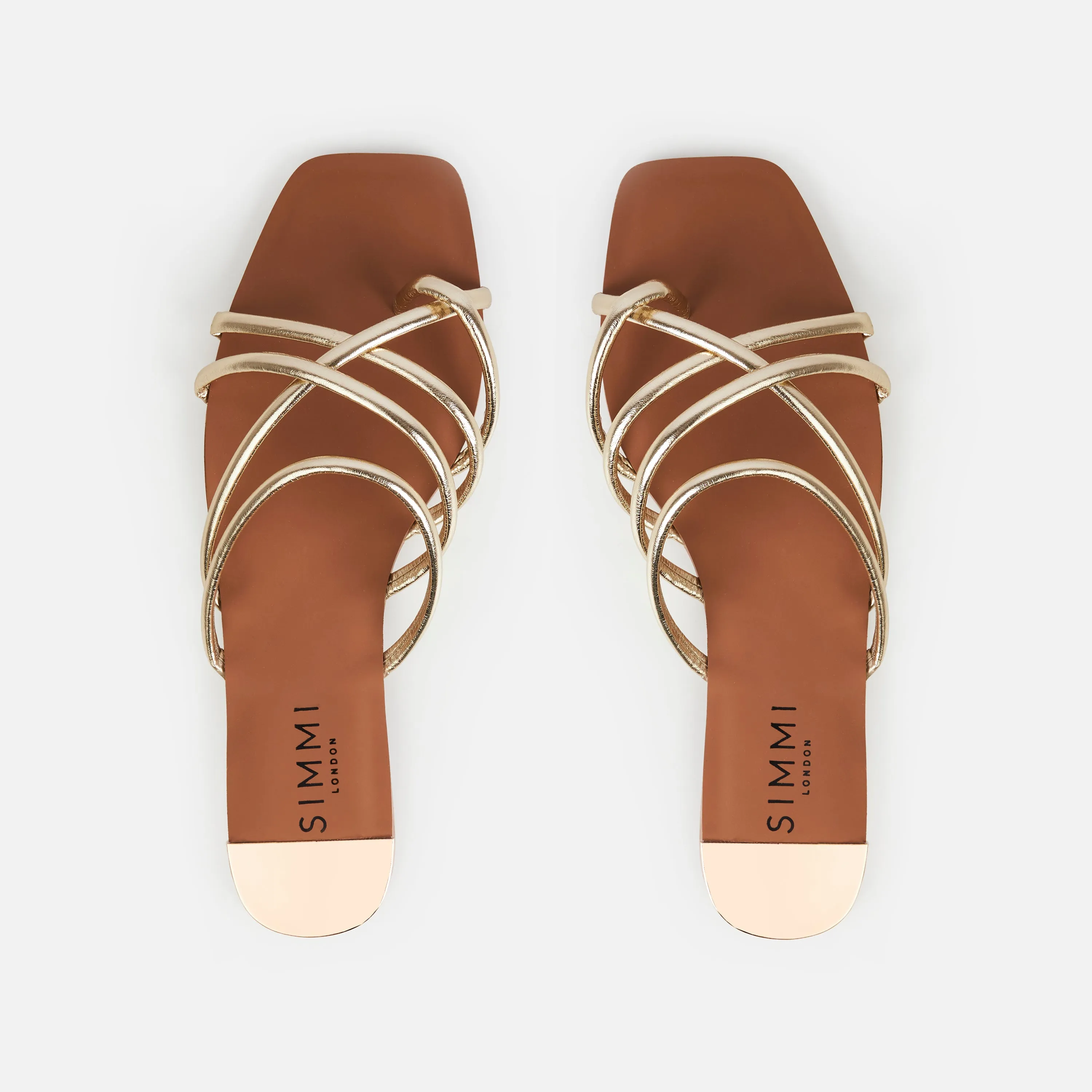 Safina Gold Strappy Toe Thong Flat Sandals