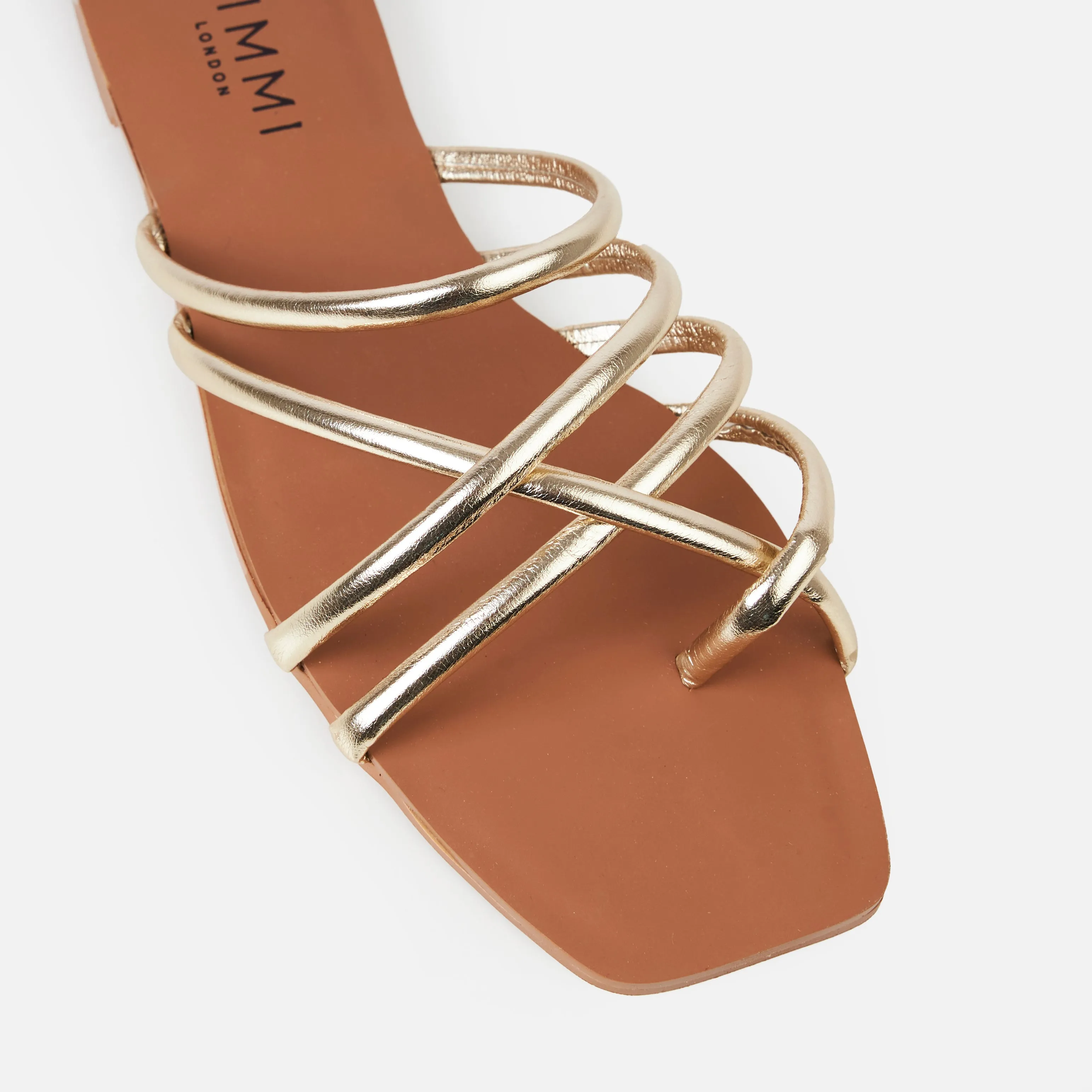 Safina Gold Strappy Toe Thong Flat Sandals