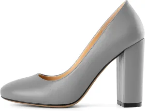 SAMMITOP Women's Round Toe Block Heel Pumps Slip On Chunky High Heels Classic Dress Shoes for Wedding Party Events 4''