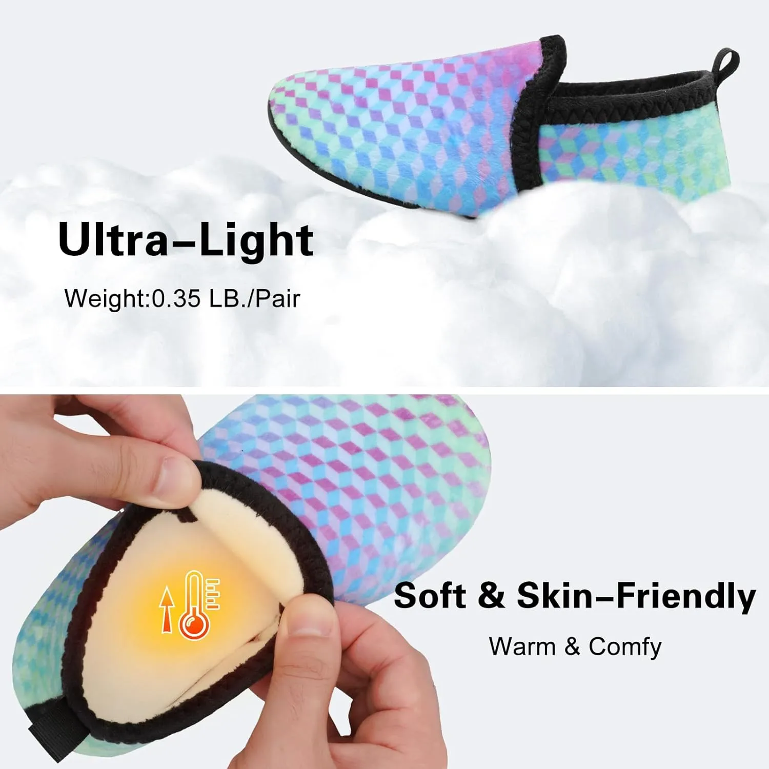 Scurtain Unisex Big Kids Little Kids Slippers Socks Artificial Woolen Slippers with Non-slip Rubber Sole for Big Boys Girls Little Boys Girls