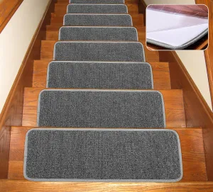 Seloom 13pcs Carpet Stair Treads, Indoor Non-Slip Edging Stair Rugs Covers Rubber Backing Anti Slip Indoor Stair Mats Removable Washable Step Runners for Wooden Stairs(25.5×9.5In,Dark Grey)