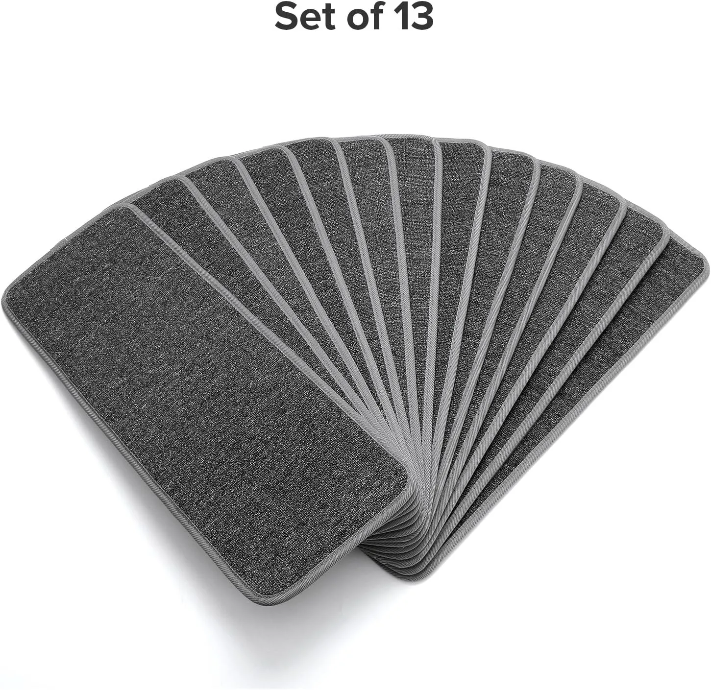 Seloom 13pcs Carpet Stair Treads, Indoor Non-Slip Edging Stair Rugs Covers Rubber Backing Anti Slip Indoor Stair Mats Removable Washable Step Runners for Wooden Stairs(25.5×9.5In,Dark Grey)