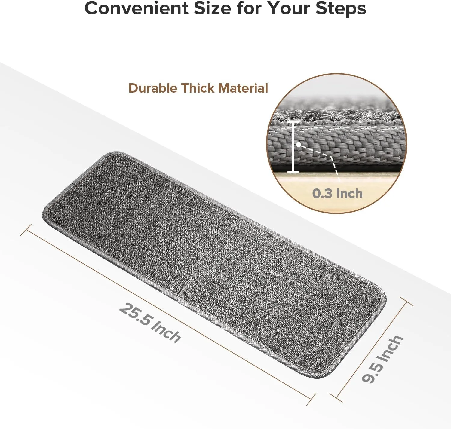 Seloom 13pcs Carpet Stair Treads, Indoor Non-Slip Edging Stair Rugs Covers Rubber Backing Anti Slip Indoor Stair Mats Removable Washable Step Runners for Wooden Stairs(25.5×9.5In,Dark Grey)