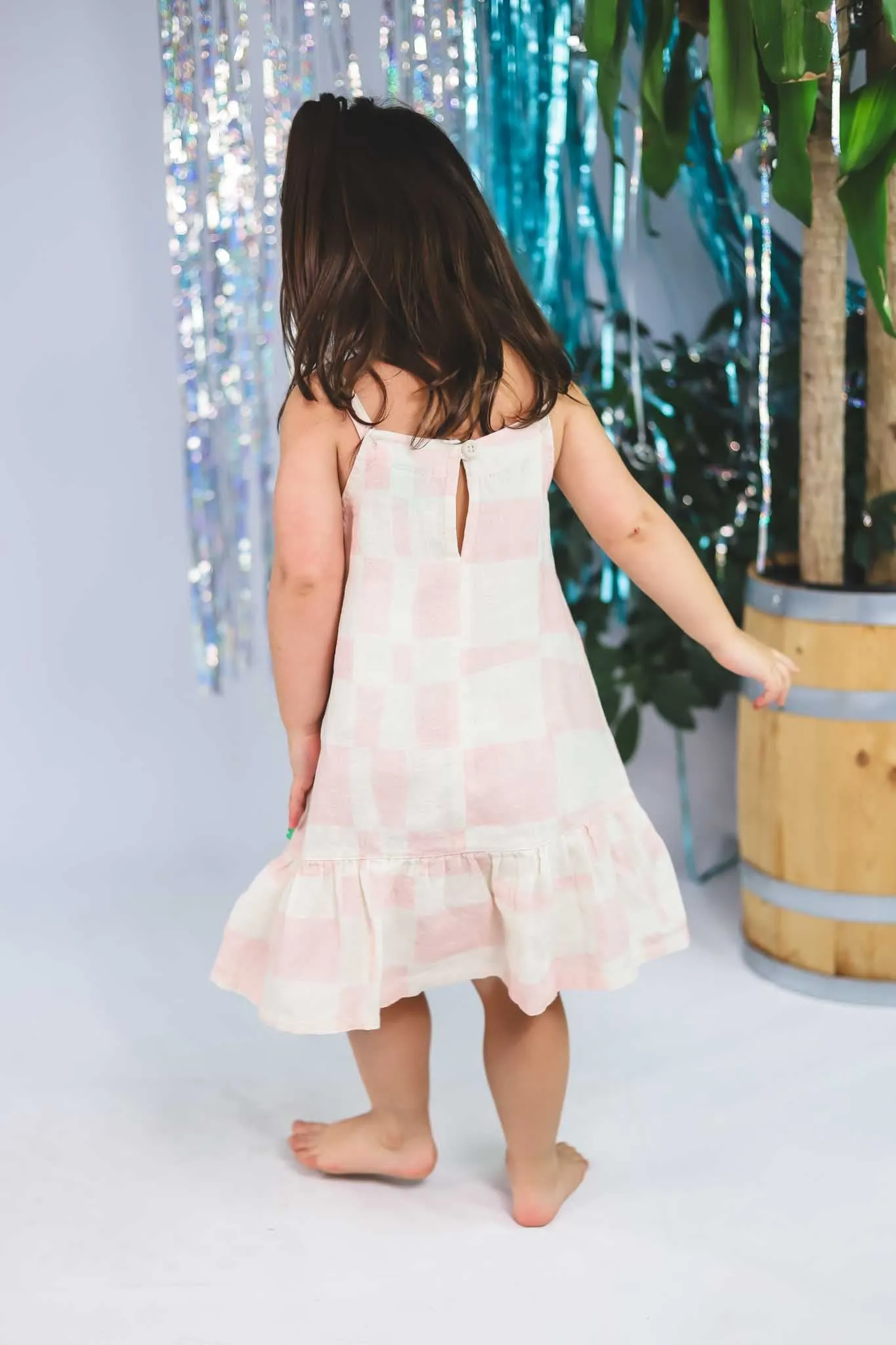 Sepia Rose Checkered Linen Dress (Toddler Girl)