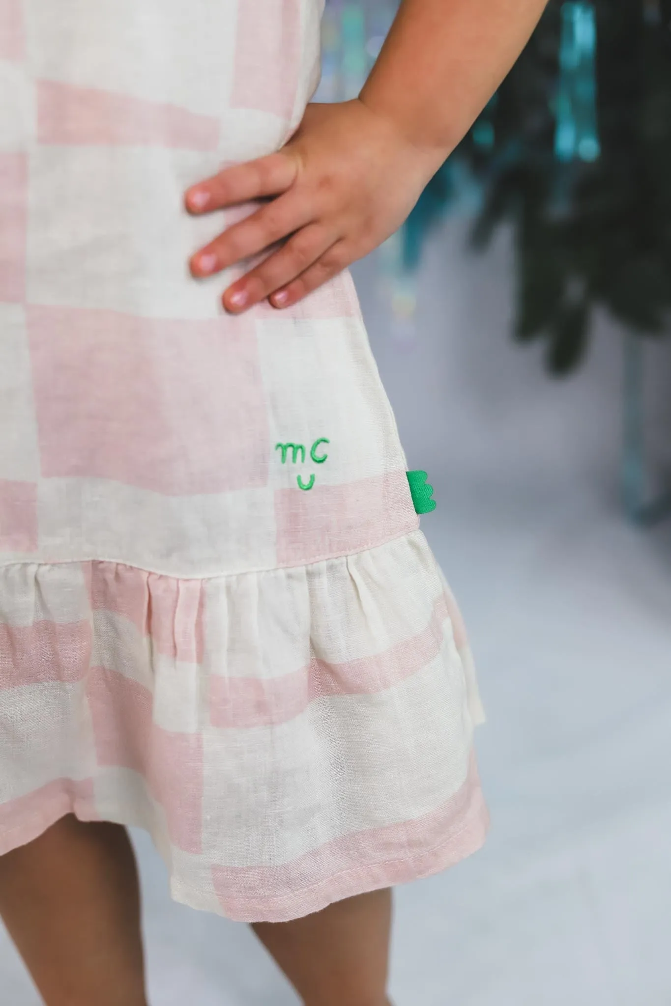 Sepia Rose Checkered Linen Dress (Toddler Girl)