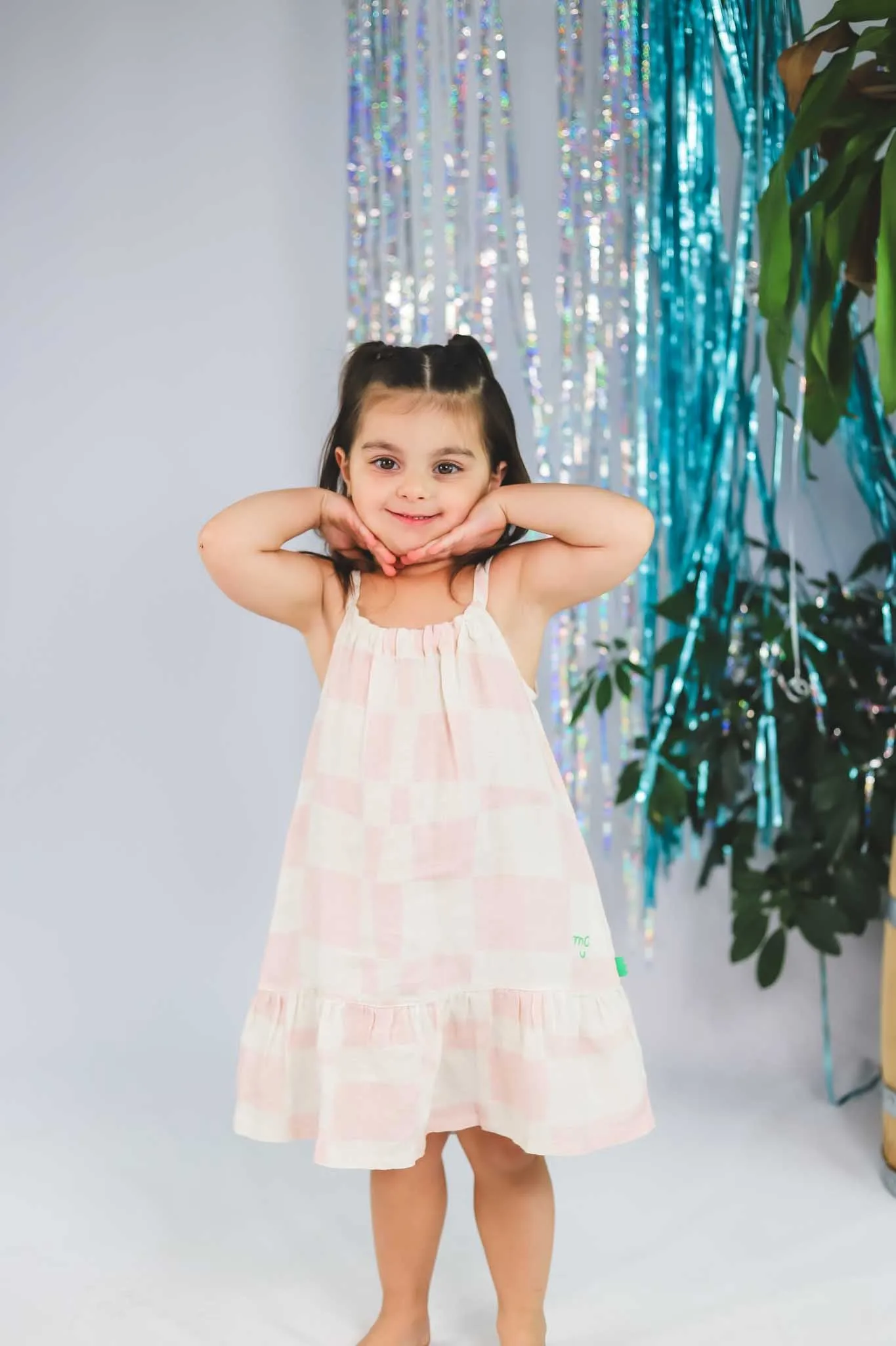Sepia Rose Checkered Linen Dress (Toddler Girl)