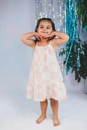 Sepia Rose Checkered Linen Dress (Toddler Girl)
