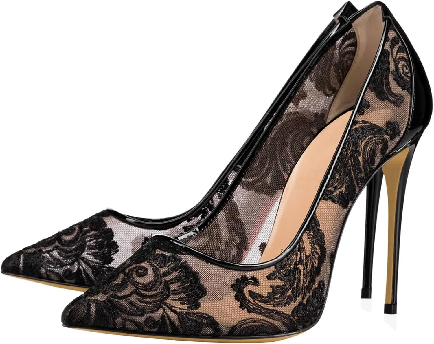 SHEMEE Sexy Pointy Toe Mesh Cutout Bridal Shoes Stiletto High Heels Wedding Pumps Elegant Court Party Dress Shoe
