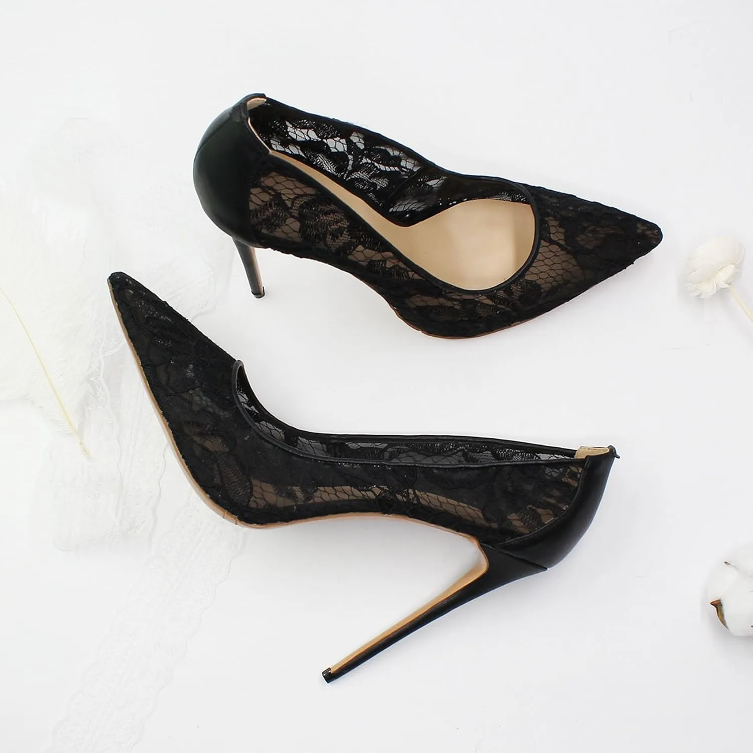 SHEMEE Sexy Pointy Toe Mesh Cutout Bridal Shoes Stiletto High Heels Wedding Pumps Elegant Court Party Dress Shoe