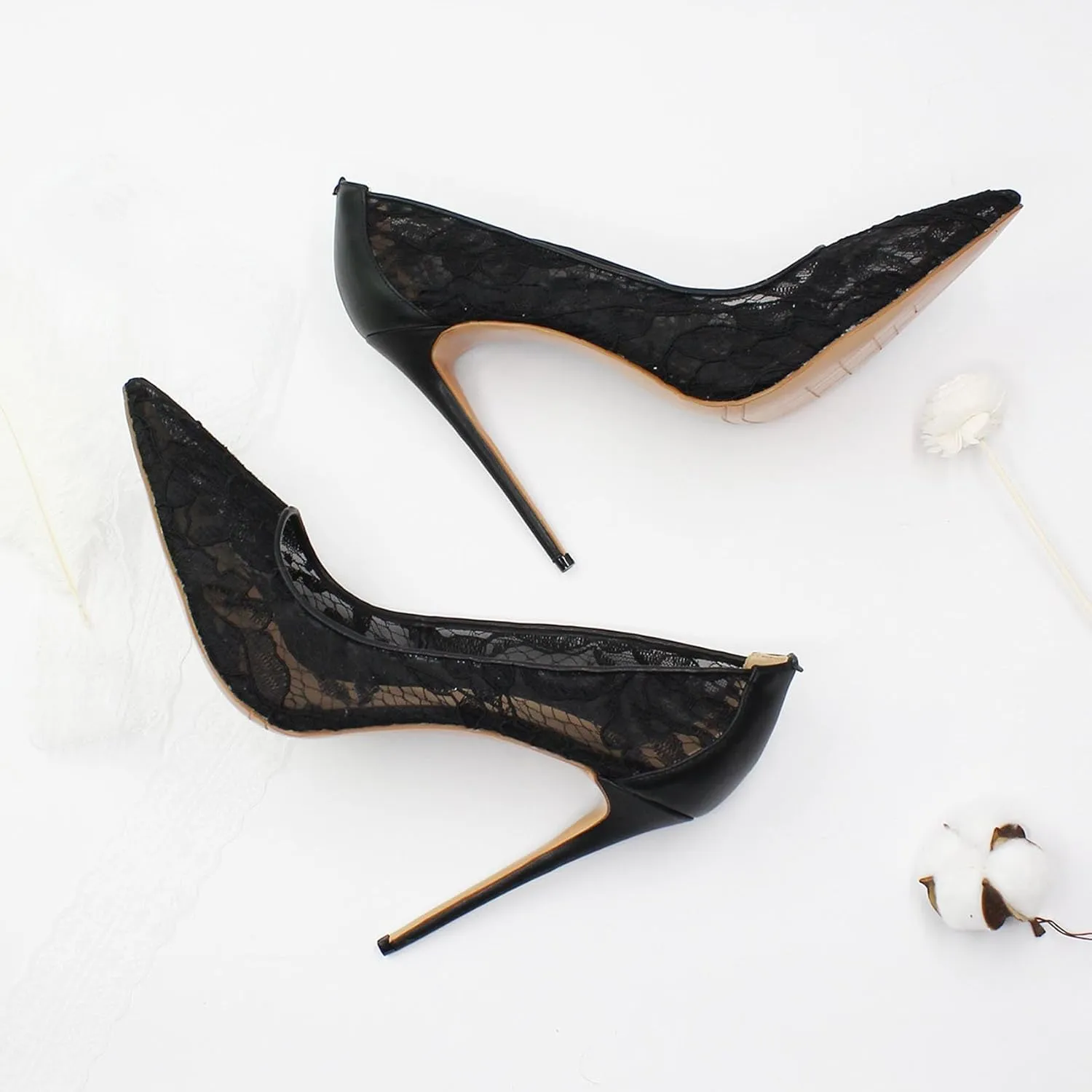 SHEMEE Sexy Pointy Toe Mesh Cutout Bridal Shoes Stiletto High Heels Wedding Pumps Elegant Court Party Dress Shoe