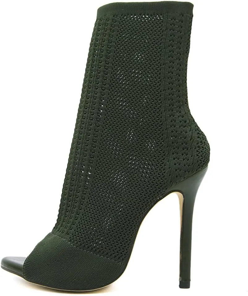 Shinelly Women Open Toe High Heel Booties Slip On Ankle Boots